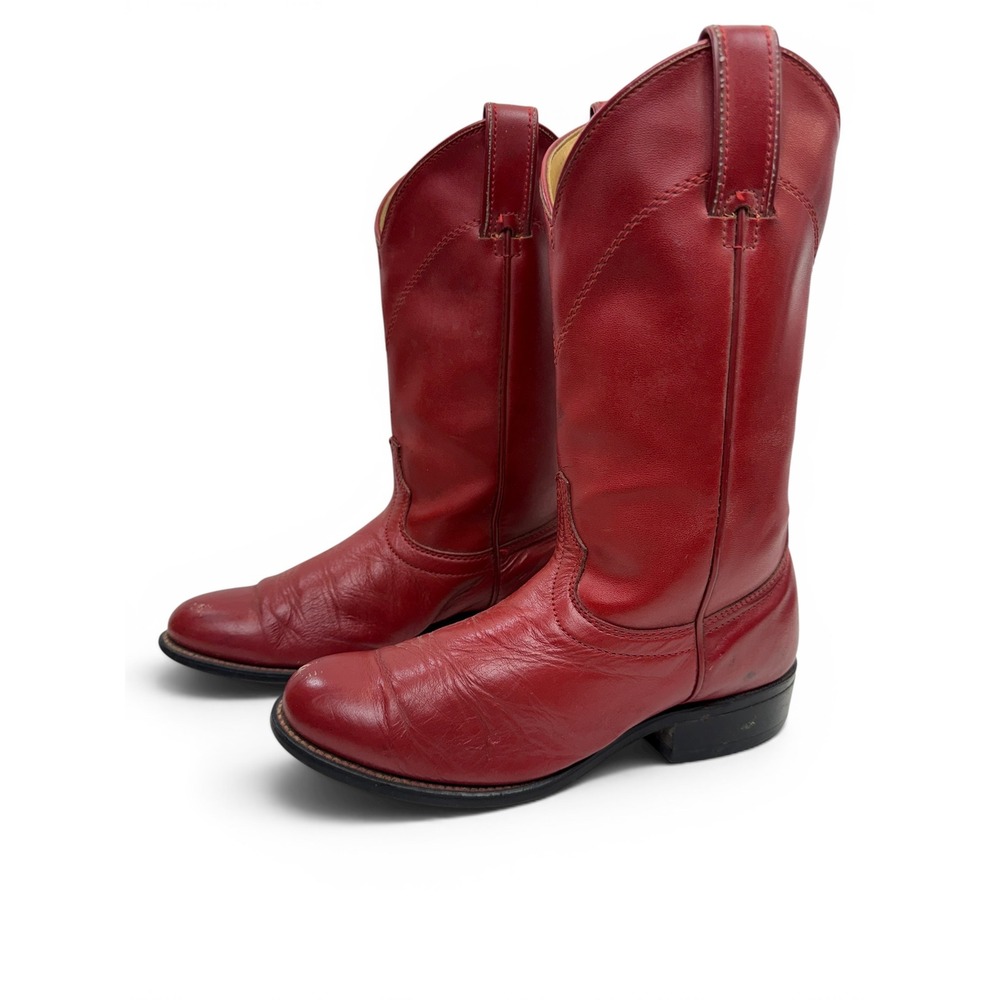 Laredo Western Cowboy Boots Womens Size 6.5 Smooth Red Leather Round Toe Pull On